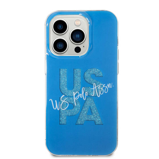 iPhone 15 Pro Max Kılıf U.S. Polo Assn. Orjinal Lisanslı Simli Parlak Alfabe Tasarım Kapak Mavi