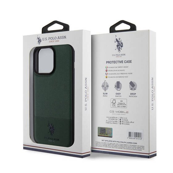 iPhone 15 Pro Max Kılıf U.S. Polo Assn. Orjinal Lisanslı Suni Deri Baskı Logolu Örgü Desenli Yeşil