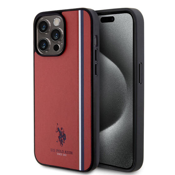 iPhone 15 Pro Max Kılıf U.S. Polo Assn. Orjinal Lisanslı Üç Renk Şerit Tasarımlı Baskı Logo Kırmızı