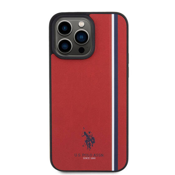 iPhone 15 Pro Max Kılıf U.S. Polo Assn. Orjinal Lisanslı Üç Renk Şerit Tasarımlı Baskı Logo Kırmızı