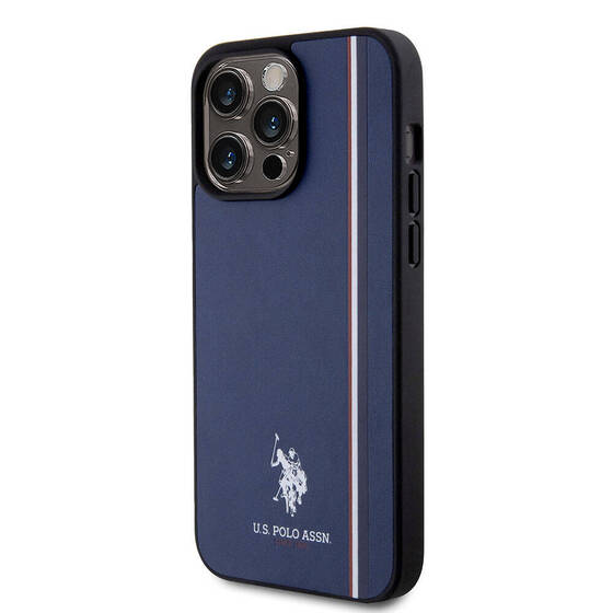iPhone 15 Pro Max Kılıf U.S. Polo Assn. Orjinal Lisanslı Üç Renk Şerit Tasarımlı Baskı Logo Lacivert