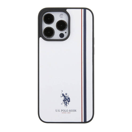 iPhone 15 Pro Max Kılıf U.S. Polo Assn. Orjinal Lisanslı Üç Renk Şerit Tasarımlı Baskı Logolu Beyaz