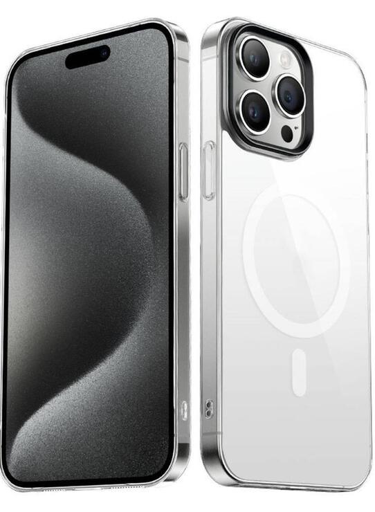 iPhone 15 Pro Max Kılıf Wireless Şarj Özellikli Şeffaf G-Glass Kapak