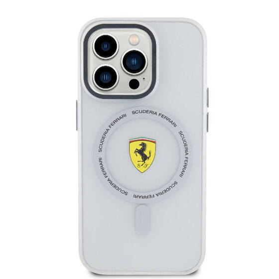iPhone 15 Pro Max Uyumlu Kılıf Ferrari Orj Lisanslı Magsafe Özellikli Kontrast Bumper SF Ring Siyah
