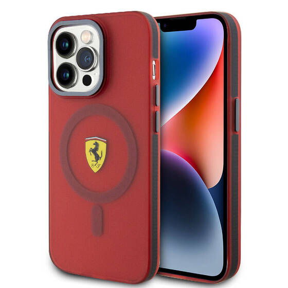 iPhone 15 Pro Max Uyumlu Kılıf Ferrari Orjinal Lisanslı Magsafe Özellikli Kontrast Bumper Kırmızı