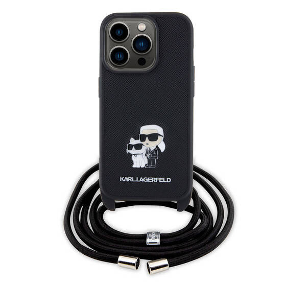 iPhone 15 Pro Max Uyumlu Kılıf Karl Lagerfeld Askı İpli K&C Metal Logo Orjinal Lisanslı Kapak Siyah