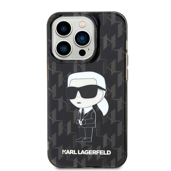 iPhone 15 Pro Max Uyumlu Kılıf Karl Lagerfeld IML İkonik Monogram Orjinal Lisanslı Kapak Siyah