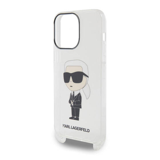 iPhone 15 Pro Max Uyumlu Kılıf Karl Lagerfeld Orj Lisanslı Boyun Askılı Karl İkonik Crossbody Şeffaf