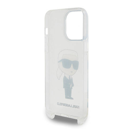 iPhone 15 Pro Max Uyumlu Kılıf Karl Lagerfeld Orj Lisanslı Boyun Askılı Karl İkonik Crossbody Şeffaf