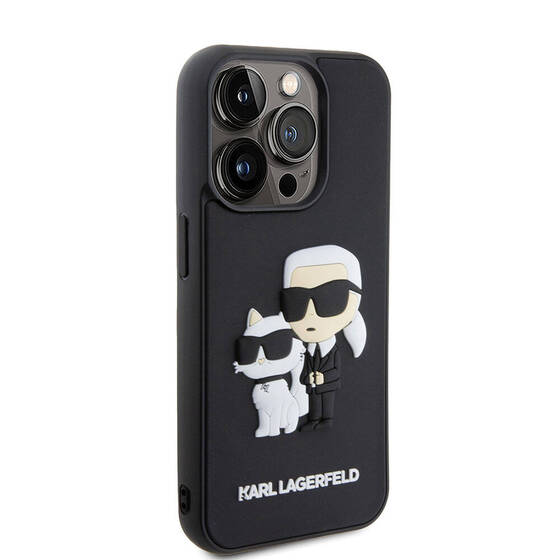 iPhone 15 Pro Max Uyumlu Kılıf Karl Lagerfeld Silikon 3D K&C Logo Orjinal Lisanslı Kapak Siyah