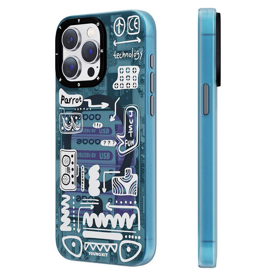 iPhone 15 Pro Max Uyumlu Kılıf Magsafe Şarj Özellikli Youngkit Dark Matter Serisi Kapak Mavi