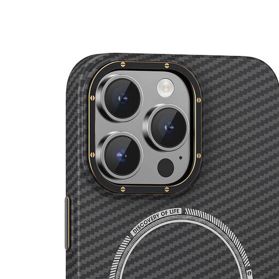 iPhone 15 Pro Max Uyumlu Kılıf Recci Machinist Seri Magsafe Şarj Özellik Magnetik Karbon Kapak Siyah