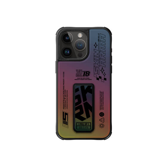 iPhone 15 Pro Max Uyumlu Kılıf SkinArma Holografik Standlı Deri Görünümlü Kira Kobai Kapak Colorful