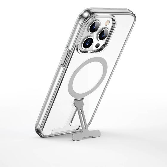 iPhone 15 Pro Max Uyumlu Kılıf Wiwu FYY-014 Magsafe Özellikli Alüminyum Alaşım Metal Standlı Şeffaf