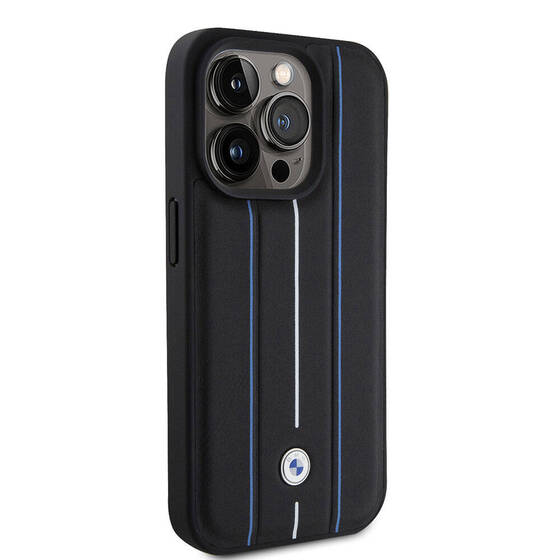 iPhone 15 Pro Uyumlu Kılıf BMW Deri Görünümlü Blue Lines Orjinal Lisanslı Kapak Siyah