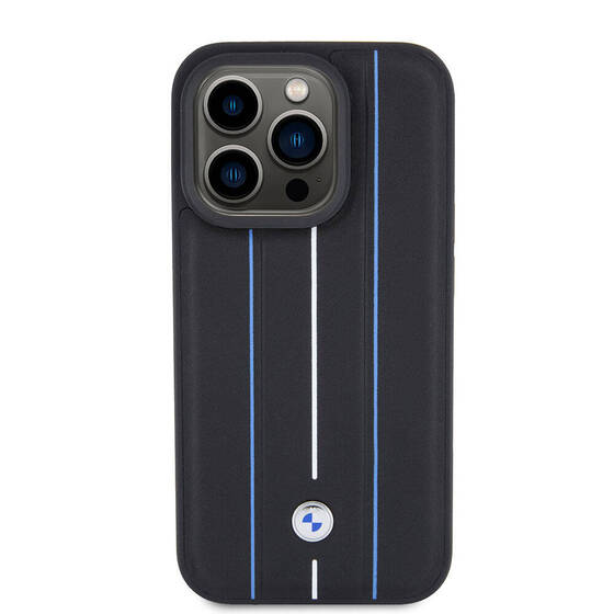 iPhone 15 Pro Uyumlu Kılıf BMW Deri Görünümlü Blue Lines Orjinal Lisanslı Kapak Siyah
