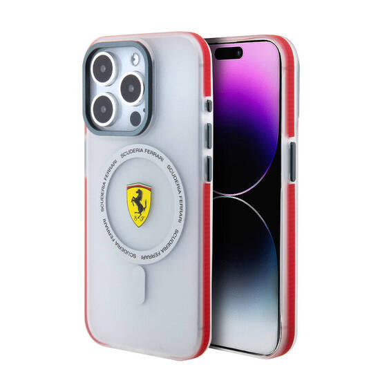 iPhone 15 Pro Uyumlu Kılıf Ferrari Orj Lisanslı Magsafe Özellikli Kontrast Bumper SF Ring Kırmızı