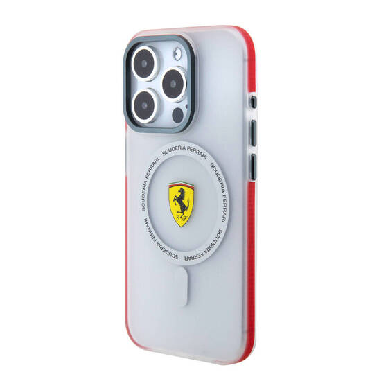 iPhone 15 Pro Uyumlu Kılıf Ferrari Orj Lisanslı Magsafe Özellikli Kontrast Bumper SF Ring Kırmızı