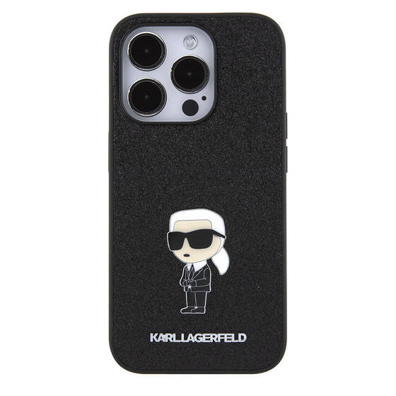 iPhone 15 Pro Uyumlu Kılıf Karl Lagerfeld İkonik Fixed Glitter Metal Logo Orjinal Lisanslı Siyah
