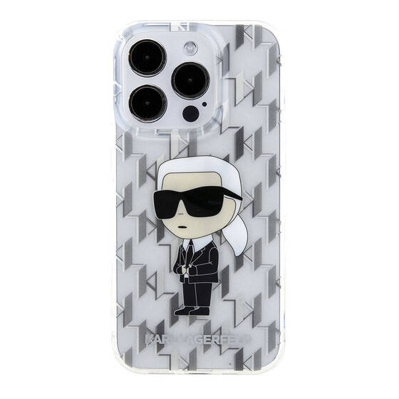 iPhone 15 Pro Uyumlu Kılıf Karl Lagerfeld IML İkonik Monogram Orjinal Lisanslı Kapak Şeffaf