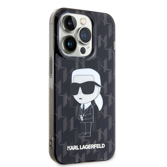 iPhone 15 Pro Uyumlu Kılıf Karl Lagerfeld IML İkonik Monogram Orjinal Lisanslı Kapak Siyah