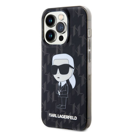 iPhone 15 Pro Uyumlu Kılıf Karl Lagerfeld IML İkonik Monogram Orjinal Lisanslı Kapak Siyah