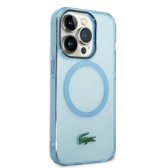 iPhone 15 Pro Uyumlu Kılıf Lacoste Orj Lisanslı Magsafe Özellikli Transparan Timsah Logo Mavi Açık