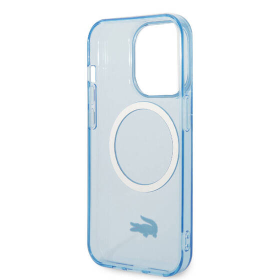iPhone 15 Pro Uyumlu Kılıf Lacoste Orj Lisanslı Magsafe Özellikli Transparan Timsah Logo Mavi Açık
