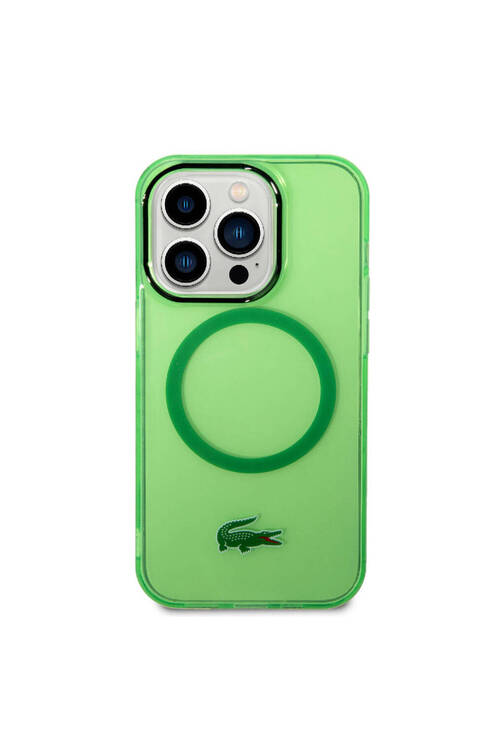 iPhone 15 Pro Uyumlu Kılıf Lacoste Orj Lisanslı Magsafe Özellikli Transparan Timsah Logo Yeşil