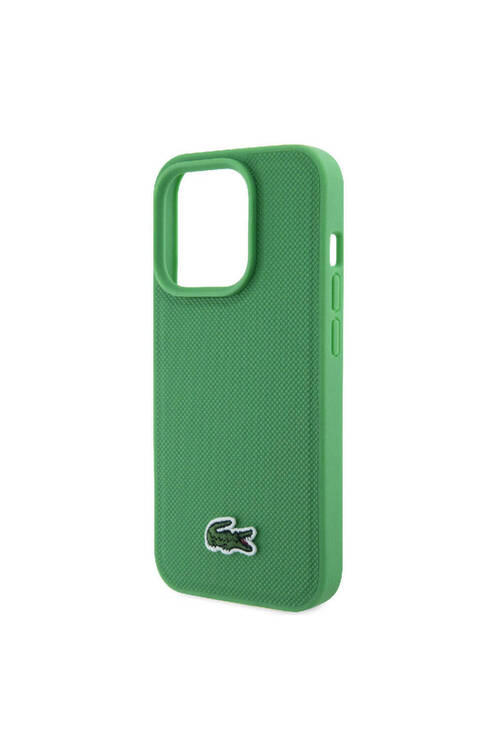 iPhone 15 Pro Uyumlu Kılıf Lacoste Orj Lisanslı PU Pike Desenli İkonik Timsah Dokuma Logolu Yeşil