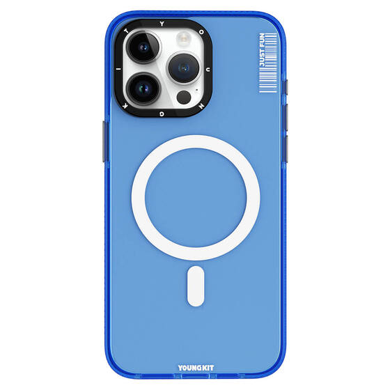 iPhone 15 Pro Uyumlu Kılıf Magsafe Şarj Özellikli YoungKit Crystal Color Serisi Kapak Mavi