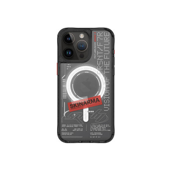 iPhone 15 Pro Uyumlu Kılıf SkinArma Magsafe Şarj Özellikli Yazı Desenli Airbagli Orion Kapak Siyah