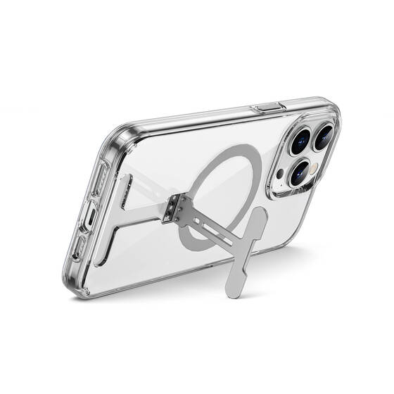 iPhone 15 Pro Uyumlu Kılıf Wiwu FYY-014 Magsafe Özellikli Alüminyum Alaşım Metal Standlı Şeffaf