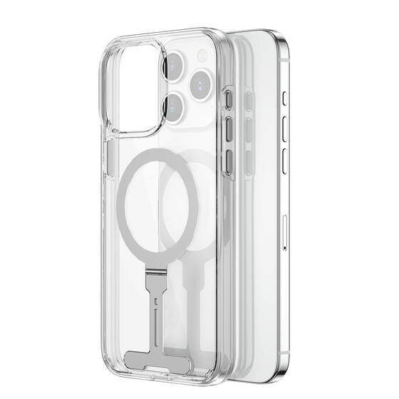 iPhone 15 Pro Uyumlu Kılıf Wiwu FYY-014 Magsafe Özellikli Alüminyum Alaşım Metal Standlı Şeffaf