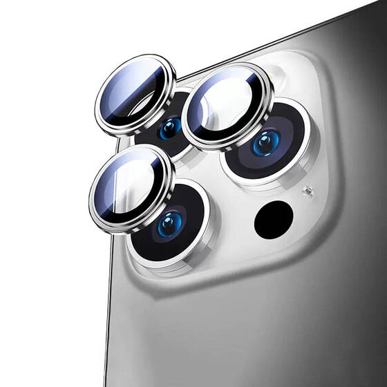 iPhone 15 Pro Uyumlu ​​​Wiwu Lens Guard Metal Kamera Lens Koruyucu Gümüş