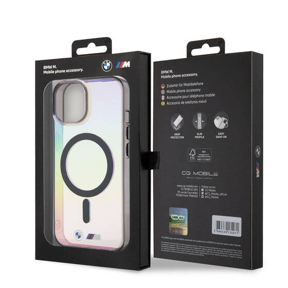 iPhone 15 Uyumlu Kılıf BMW Magsafe Şarjlı Transparan Renk Geçişli Iridescent Orjinal Lisanslı
