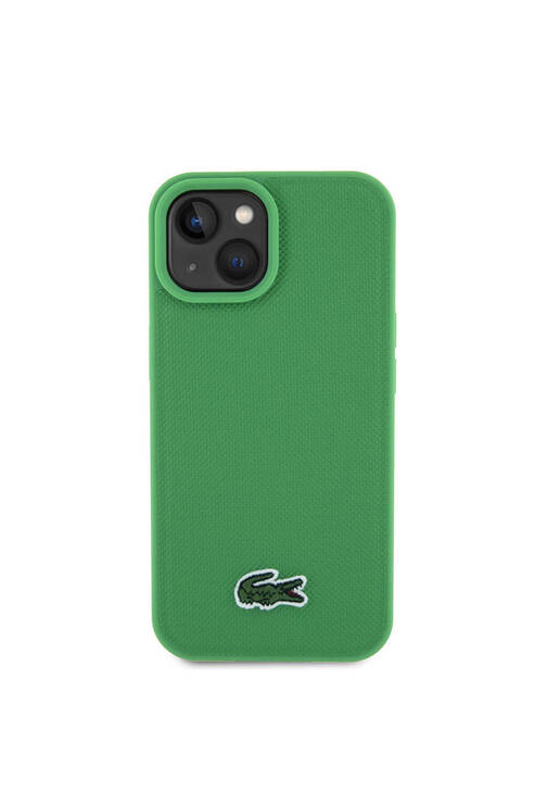 iPhone 15 Uyumlu Kılıf Lacoste Orj Lisanslı PU Pike Desenli İkonik Timsah Dokuma Logolu Yeşil