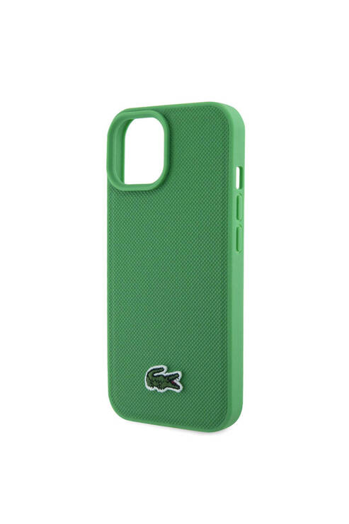 iPhone 15 Uyumlu Kılıf Lacoste Orj Lisanslı PU Pike Desenli İkonik Timsah Dokuma Logolu Yeşil