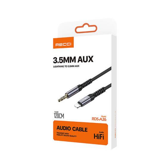 iPhone Aux Kablo Recci RDS-A26 Lightning to 3.5mm AUX Audio Ses Kablo 1.2 Metre