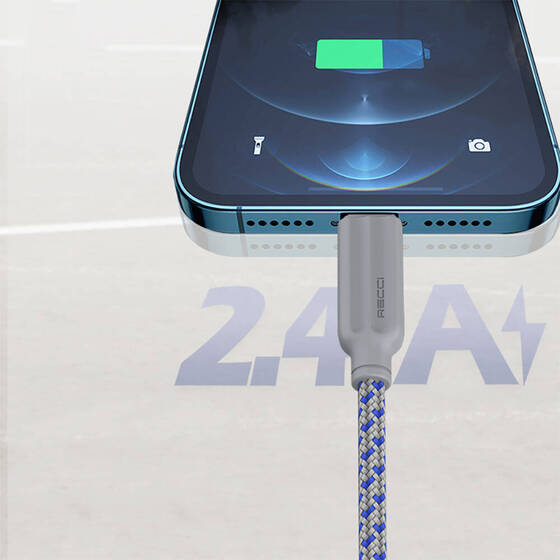 iPhone Usb Şarj Kablosu Recci RTC-N23L 2.4A Hızlı Şarj Özellikli Lightning to USB Kablo 1M Gri