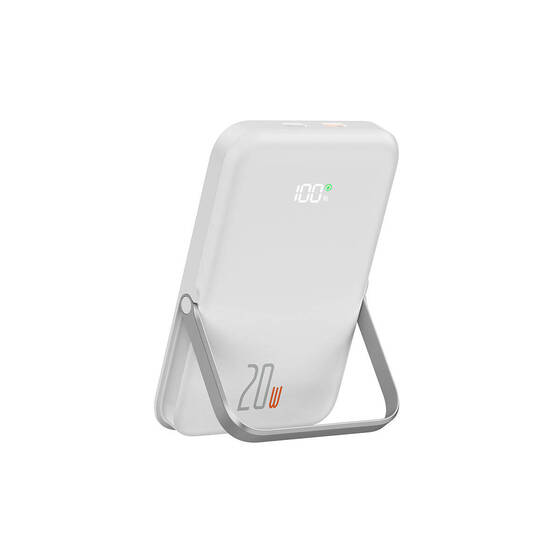 Kablosuz Şarj Özellikli Powerbank Wiwu Wi-P009 LED Ekranlı Standlı Taşınabilir 10000mAh 20W Beyaz