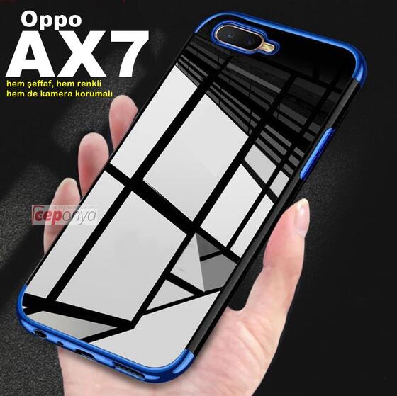 Oppo AX7 Kamera Korumalı Köşeleri Renkli Şeffaf Silikon Kılıf