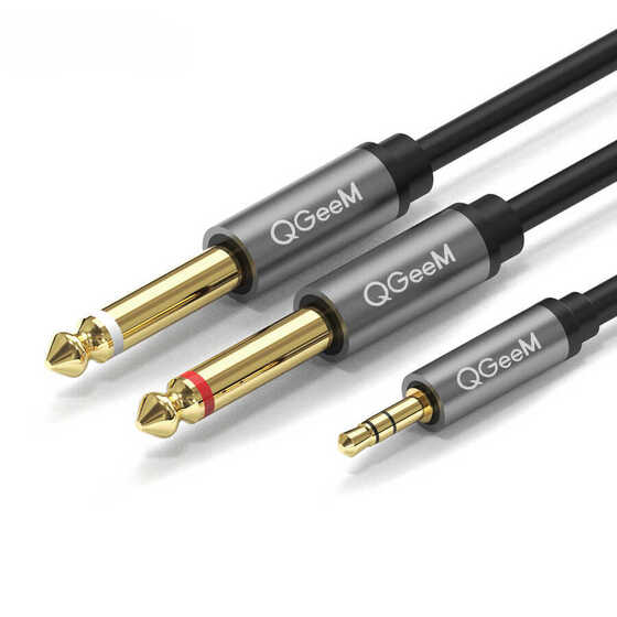 Qgeem QG-AU01 3.5 mm to 2 x 6.35 mm Aux Audio Kablo 100 cm Ses Kablosu Dönüştürücü