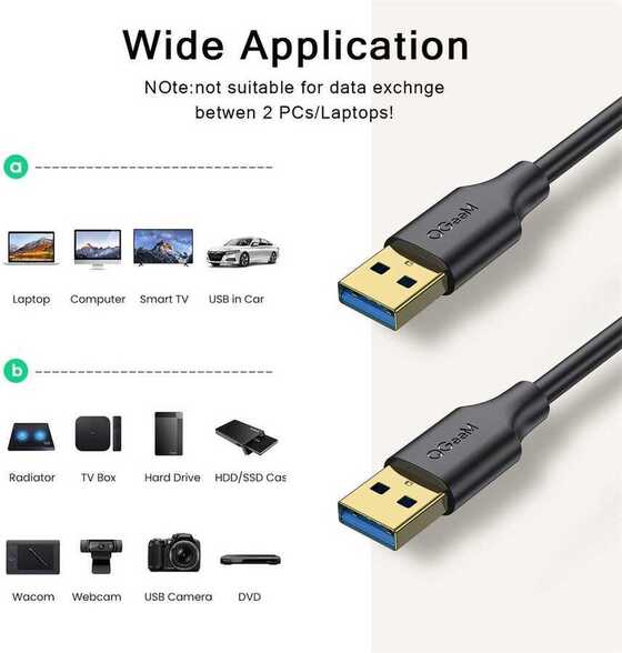 Qgeem QG-CVQ19 USB To USB Kablo 183 cm 5 Gbps Yüksek Hızlı Veri Aktarım Kablousu Altın Kaplama