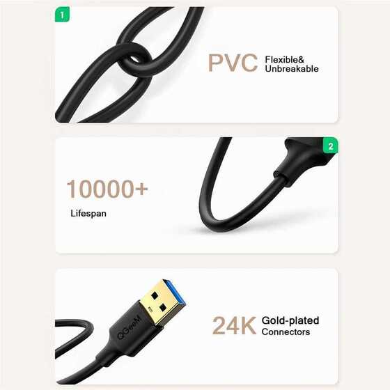 Qgeem QG-CVQ19 USB To USB Kablo 183 cm 5 Gbps Yüksek Hızlı Veri Aktarım Kablousu Altın Kaplama