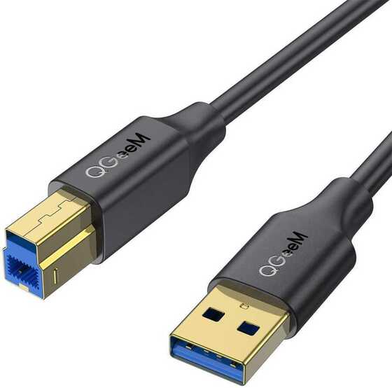 Qgeem QG-CVQ20 USB-A 3.0 to USB-B 3.0 Kablo 91 cm Yazıcı Kablosu 5 Gbps Veri Aktarım