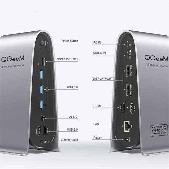 Qgeem QG-D6907 LX-4 Type-C Hub 18 in 1 HDMI - Display Port - RJ45 - USB - Aux Çoğaltıcı Adaptör