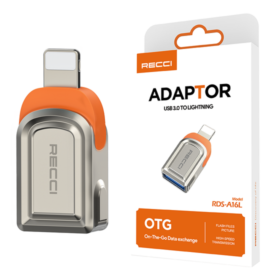 Recci RDS-A16L Ultra Hızlı Veri Aktarıcı Adaptör USB 3.0 to Lightning OTG