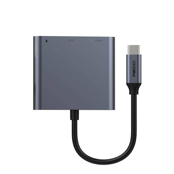 Recci RH05 Type-C to Type-C PD100W/HDMI 4K@30Hz/USB3.0 Destekli 3in1 Hub Çoğaltıcı