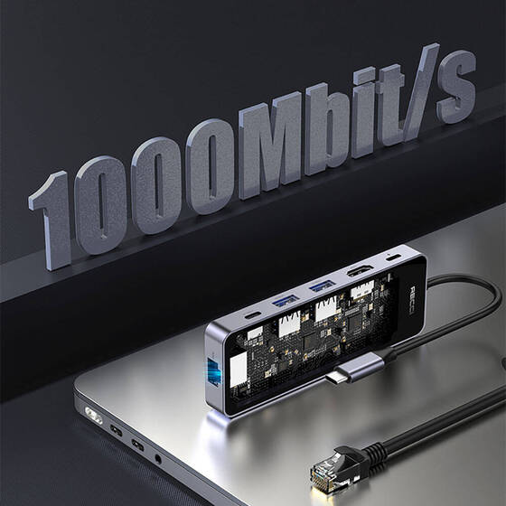 Recci RH17 Type-C to Type-C PD100W/USB3.0/HDMI/Type-C/RJ45 Bağlantılı 6in1 Hub